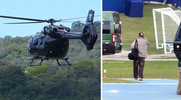 An image that makes you say 'Where there's money, there's peace'! Look at the name getting off the helicopter.
