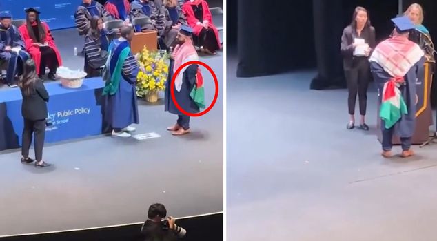 The student who took the stage with the Palestinian flag was not given a diploma.