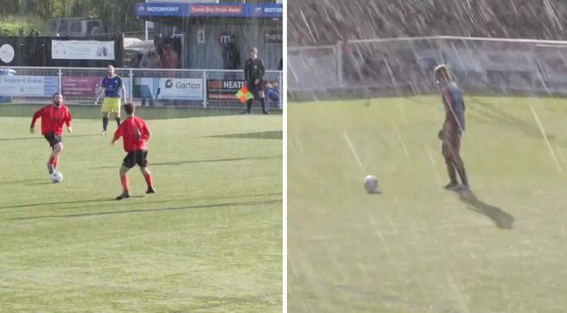 Onlookers couldn't believe their eyes: sunshine on one side, downpour on the other.