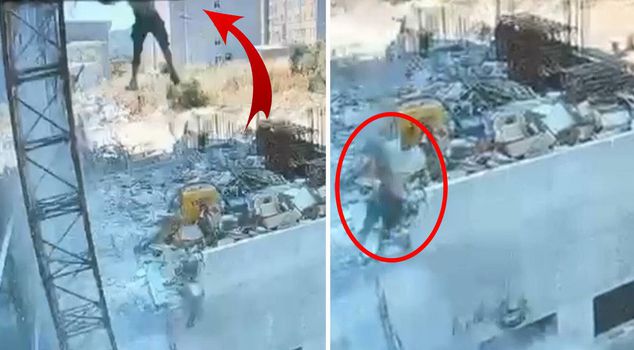Worker fell from scaffolding at construction site, seriously injured; incident captured on camera