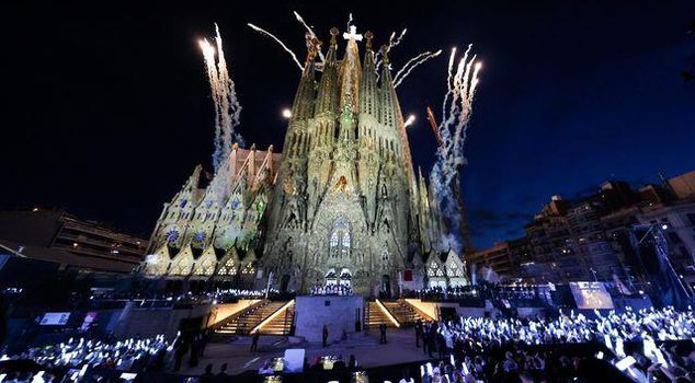 The 100-year dream came true: The giant tower at Sagrada Familia, the world's tallest church, is completed.
