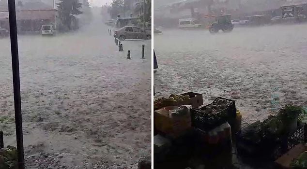Heavy rain and hail caused flooding in Kars.