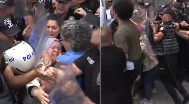 Police intervention against teachers who wanted to make a press statement in front of the Turkish Grand National Assembly