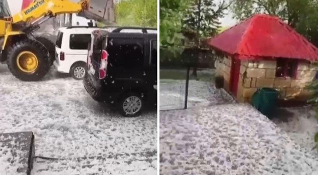 Hail the size of hazelnuts fell in Kars: Akyaka and Arpaçay turned white