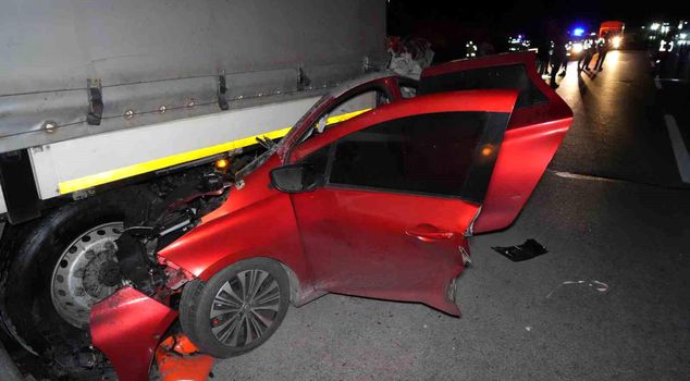The car that hit the truck from behind was crushed like paper! The driver lost his life.