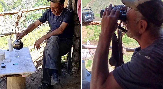 He has been living alone on the plateau for 40 years! At night, he keeps watch for bears and wolves.