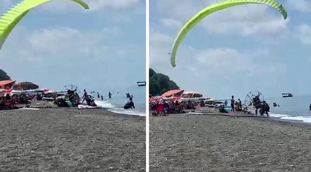 A motorized parachute that went out of control at the beach plunged into the crowd: 3 injured