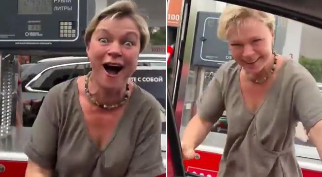 The image is from Russia! They jumped for joy when they managed to buy 30 liters of gasoline.