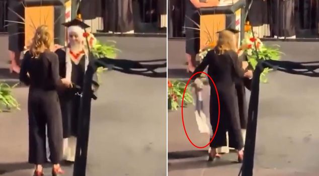 فضيحة في حفل التخرج! قام بنزع الكوفية من عنق طالب فلسطيني