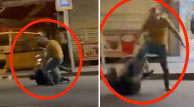 Taxi drivers' station dispute fight caught on camera