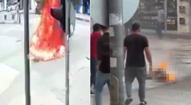 After the police warning, he went into crisis and set himself on fire with gasoline in the middle of the street.