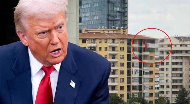 A Palestinian flag was hung across from the hotel where US President Trump will stay.