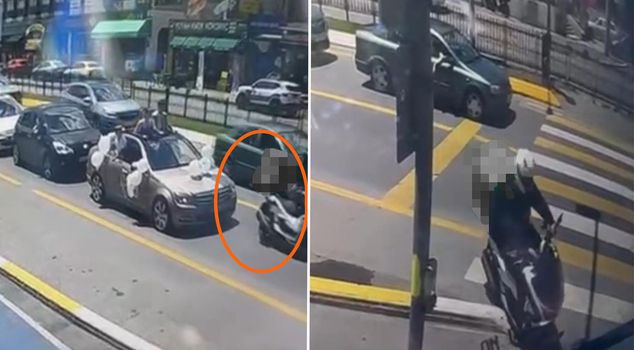 A courier who caused an accident by cutting into a convoy to receive a tip was fined 101,000 lira.