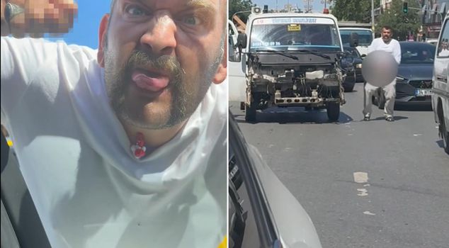 Disgusting moves from a traffic lunatic! First he stuck out his tongue, then he showed his genitals.