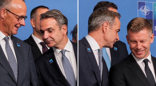 Премьер-министр Греции Мицотакис попал на камеры, обнюхивая других лидеров