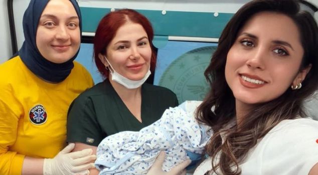 The pregnant woman referred to the hospital gave birth in the ambulance.