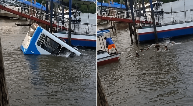 A passenger bus fell into the river! The horror captured on camera.