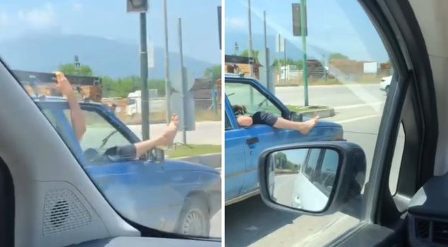 Driver without a license caught on camera making shocking move behind the wheel: Drinking alcohol and also...