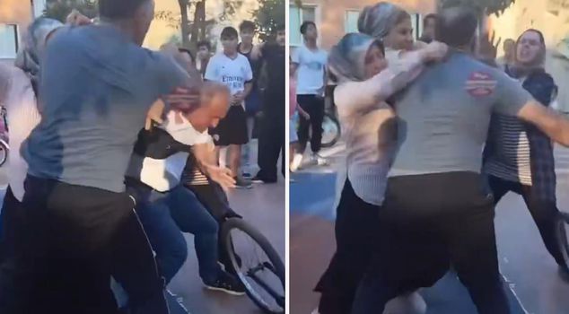 تقاتلوا بالركل واللكم أمام أعين الأطفال