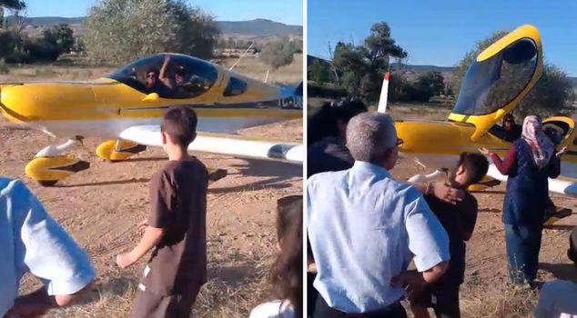 He flew to his village in his private plane.