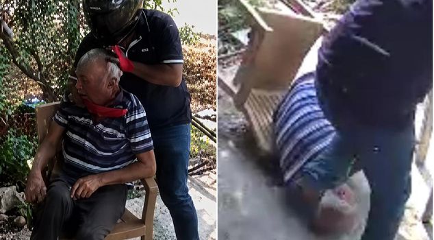 He came with a helmet and gloves, tried to break the old man's neck! The horrifying moments on camera
