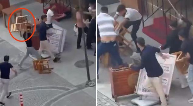 Horror in the middle of the street in Isparta: Tables, chairs and sticks flew through the air