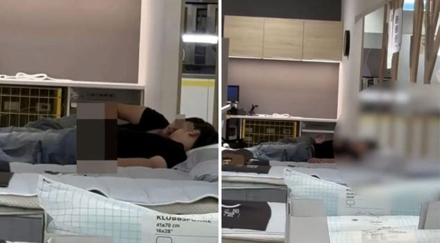 В демонстрационной кровати в магазине они занялись сексом на виду у всех!