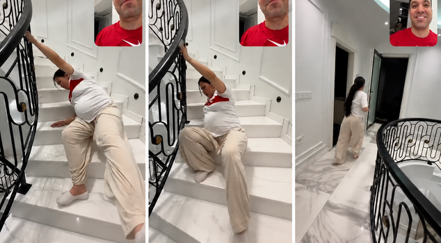 Nine-month pregnant influencer Özlem Öz drew criticism with her post: She crawled down the stairs with her belly leading.