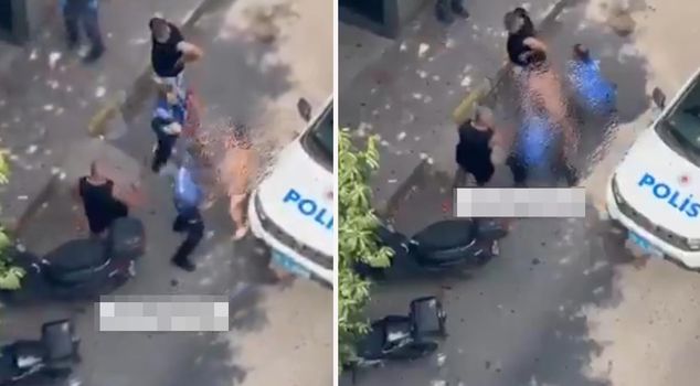 A naked individual caused chaos on the street and attacked the police.