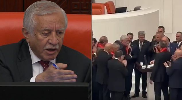 Striking moments in the General Assembly: Türkoğlu from the İYİ Party was removed from the podium with difficulty.