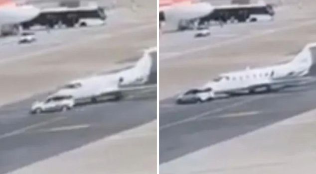 Напряженный момент в аэропорту: автомобиль врезался в частный самолёт на взлётно-посадочной полосе!