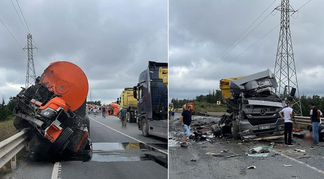 Terrible accident on Şile road: Two trucks turned into scrap, road closed to traffic