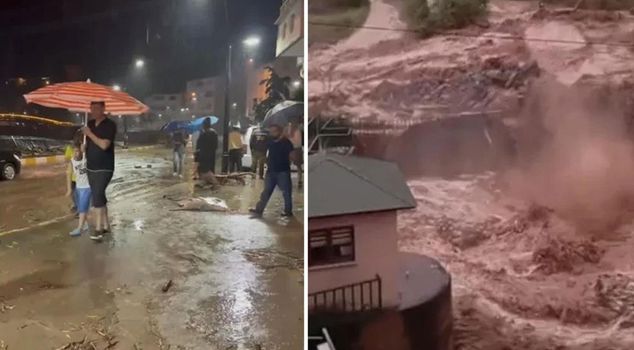 Storm and downpour hit Giresun: Streams overflowed, roads turned into lakes.
