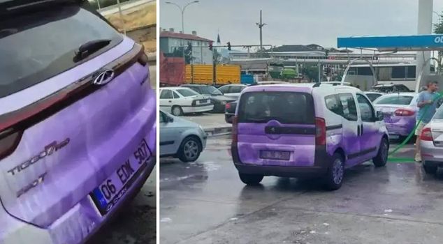 A strange road in Afyonkarahisar: Vehicles using it were painted purple