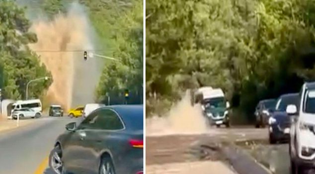 The main water pipeline burst in Bodrum, leaving drivers bewildered.