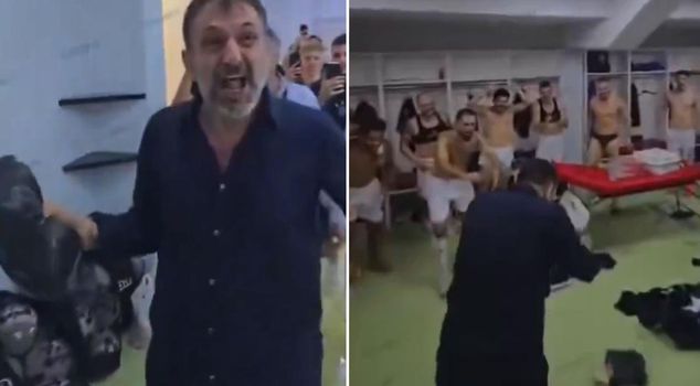 The club president went crazy! He scattered the bag full of money in front of the football players.