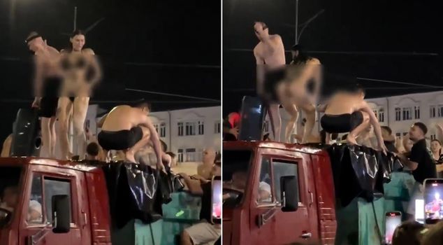 Incredible images from the war country! They turned the truck bed into a pool.