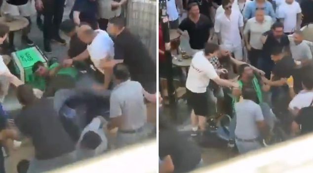 They beat the motorcycle courier with kicks and punches.