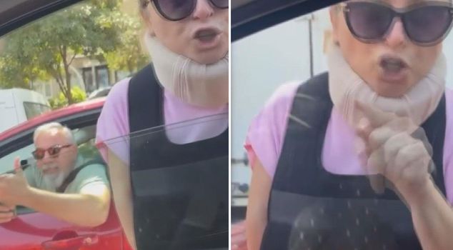 In Bakirkoy, during a 'yield right of way' argument, a woman attacked a taxi.