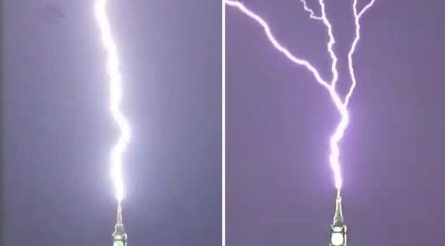 Lightning struck the clock tower in Mecca