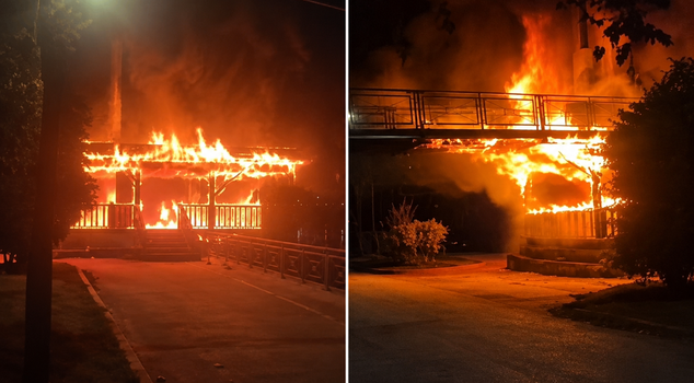The bridge over the Seyhan River caught fire, and a 20-meter section was damaged.