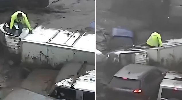 Flood disaster in Chile! The driver of the overturned truck was rescued at the last moment.
