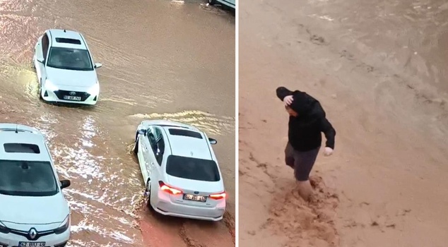 أمطار غزيرة في أديامان: غرقت المركبات في المياه، وغمرت المياه الشوارع