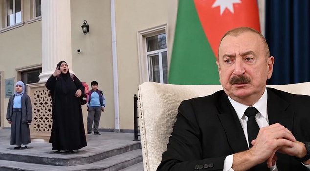 The image that will put Aliyev in a difficult position in Azerbaijan, where the headscarf crisis has escalated.