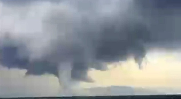 A giant waterspout formed in the sea between Bodrum and Kos Island.