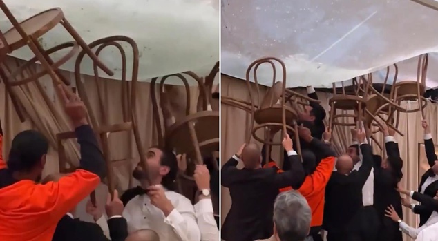 The wedding suddenly turned into a nightmare! Everyone clung to the chairs.