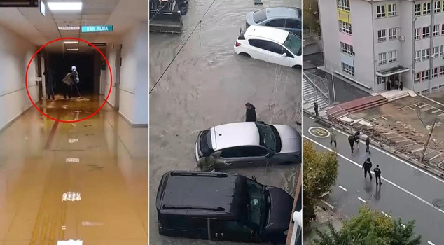 The rainfall that paralyzed life in Istanbul! The school's retaining wall collapsed, and the research hospital was flooded.