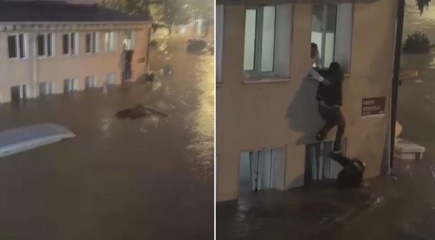 He was caught in the middle of the floodwaters in Sarıyer and saved his life by climbing onto a glass window.