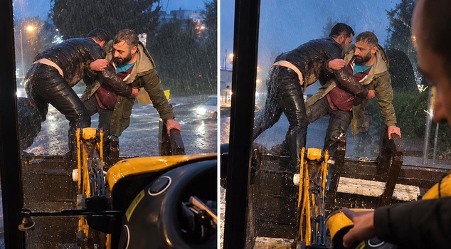 He came to the rescue of those stranded in the flood waters with his excavator.