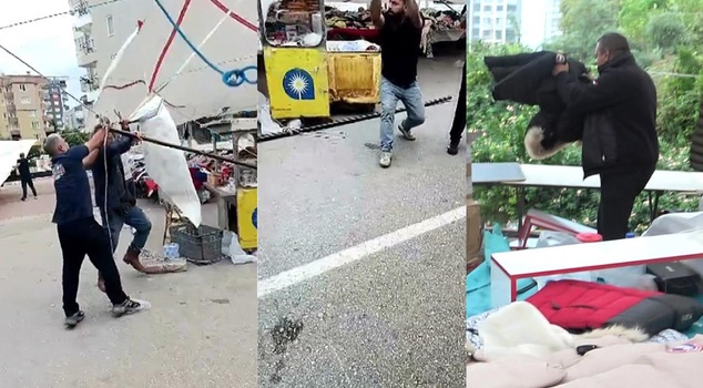Storm wreaks havoc on the market in Antalya! Awnings flew off, stalls were scattered